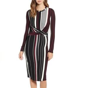 Socialite Verticle Striped Stretchy Midi Knit Dress XL